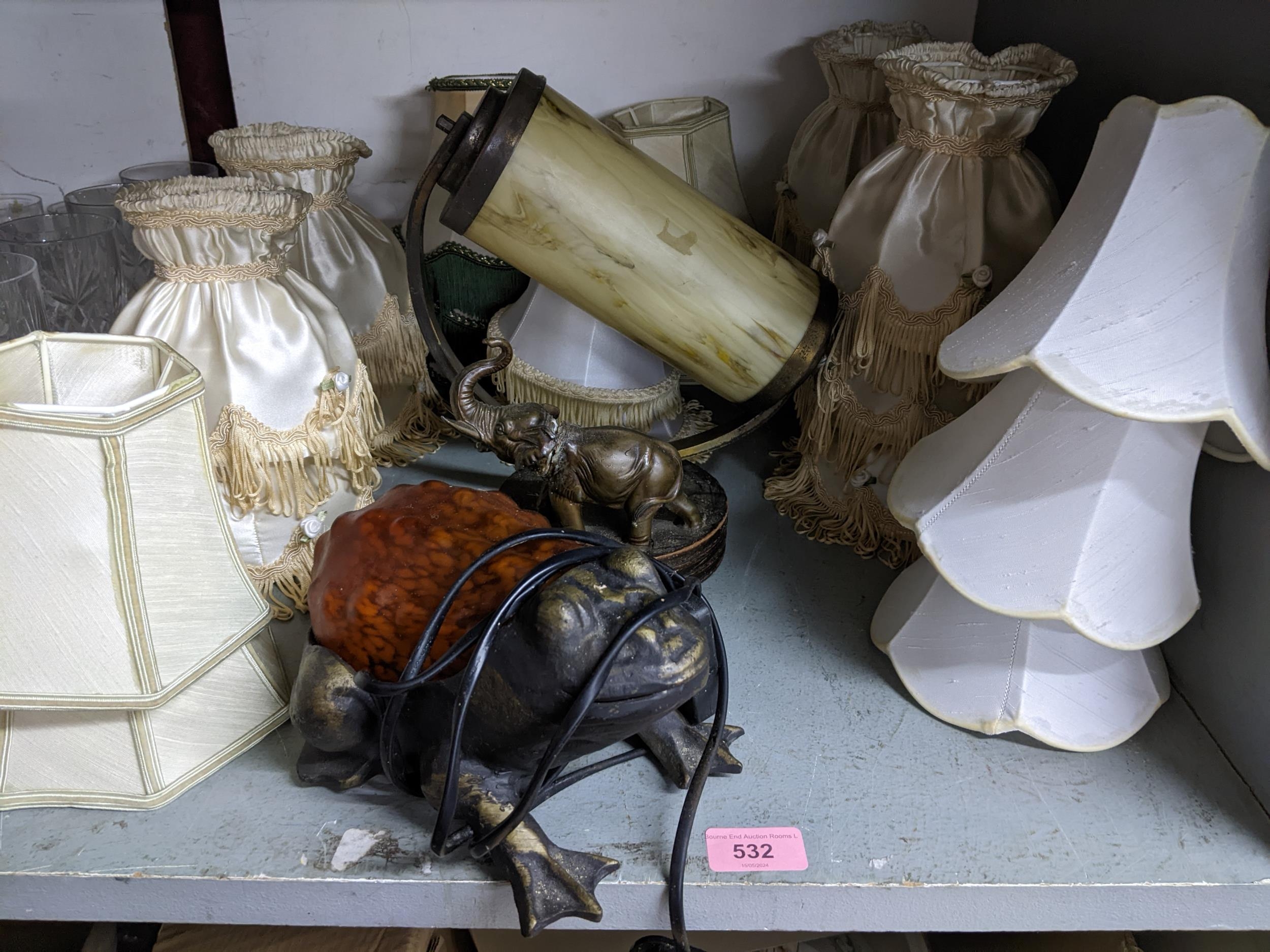 A selection of lighting items to include a 1930s elephant light with glass cylinder shade A/F, a