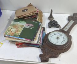 A mixed lot to include vintage classical records, an early 20th century wall hanging barometer, a