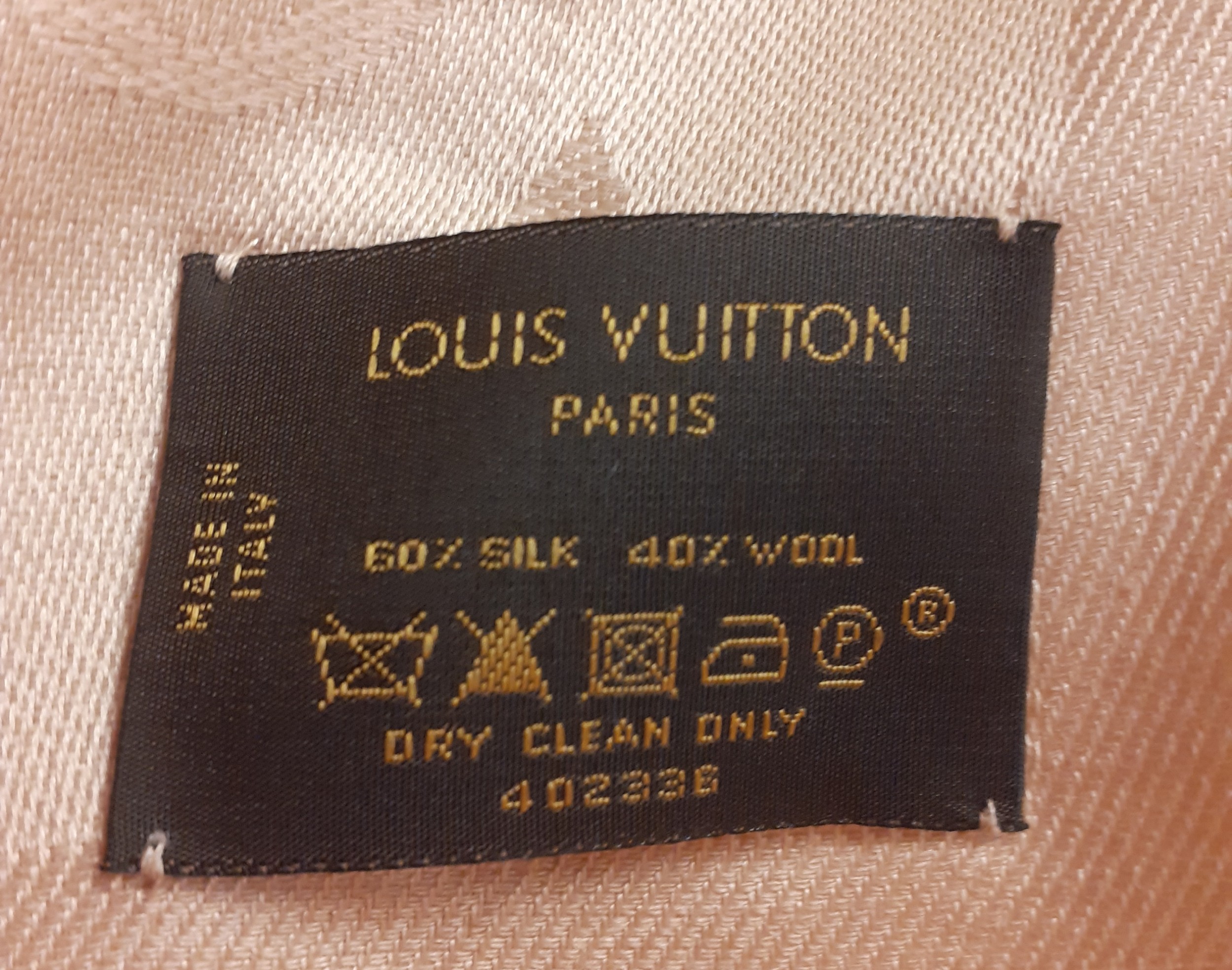 Louis Vuitton-A champagne coloured silk mix wrap with monogram and floral design A/F, label - Image 5 of 8