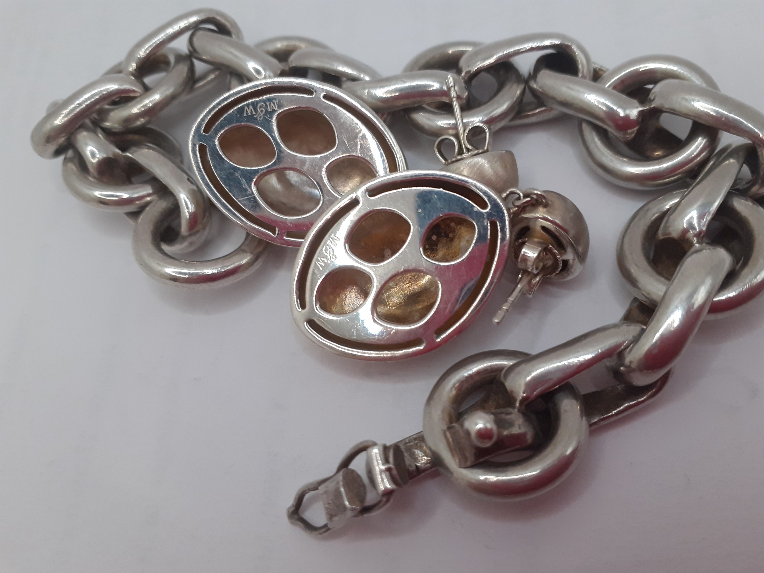 A Mappin & Webb silver chunky chain bracelet and a pair of white metal earrings, total weight 88.55g - Image 2 of 2