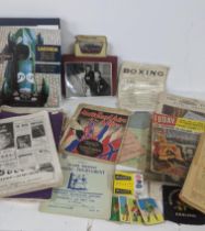 Mixed ephemera to include a collection of WWII magazines, boxing related ephemera together with