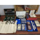 EPNS, Stainless steel and silver plated items to include a horn handled steak knife and fork set,