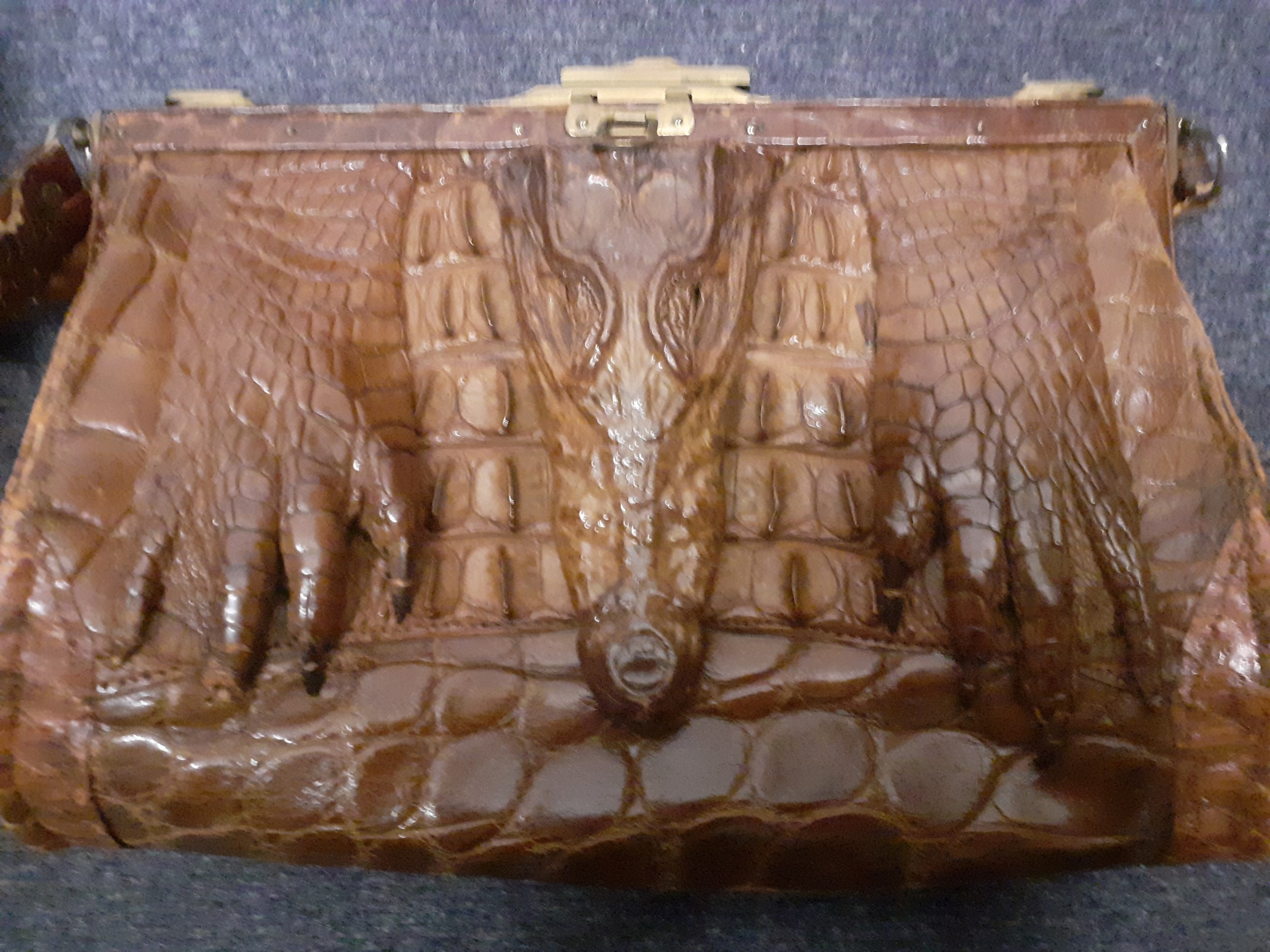 Two mid 20th Century crocodile bags and a later black leather and faux crocodile bag. Location: If - Image 4 of 4