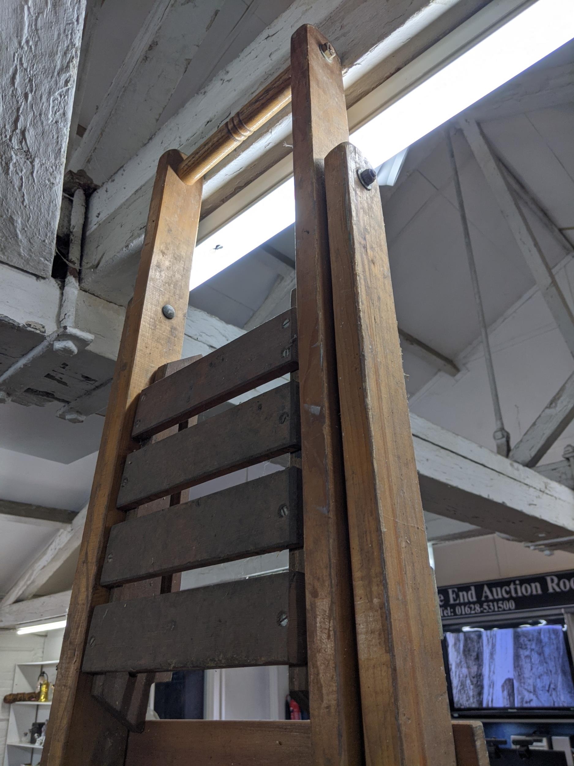 A Slingsby pine folding step ladder, a taller wooden step ladder and a terracotta roof tile - Image 3 of 5