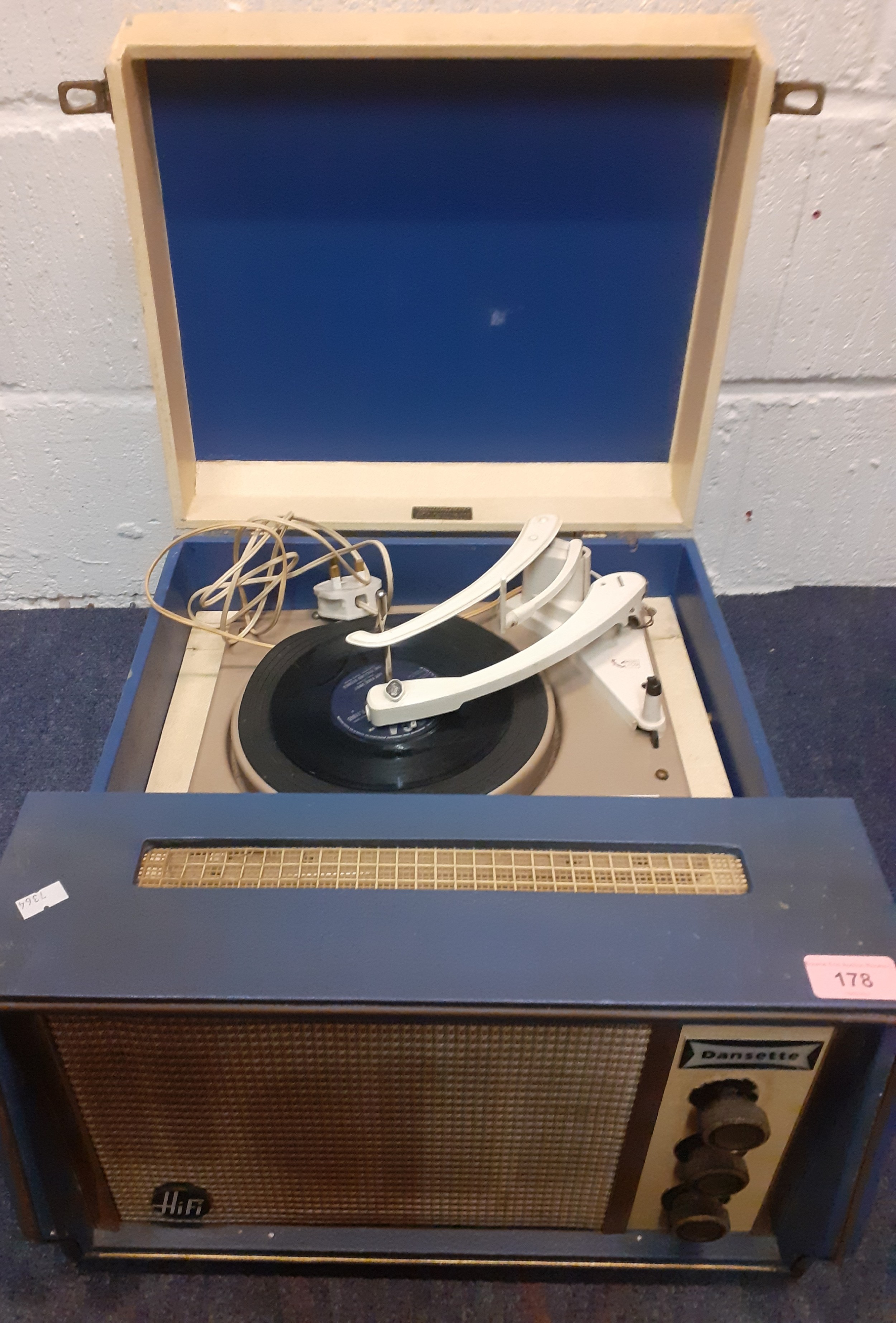 A vintage Dansette HI-FI in cream and blue case with Garrard turntable. Location:G If there is no
