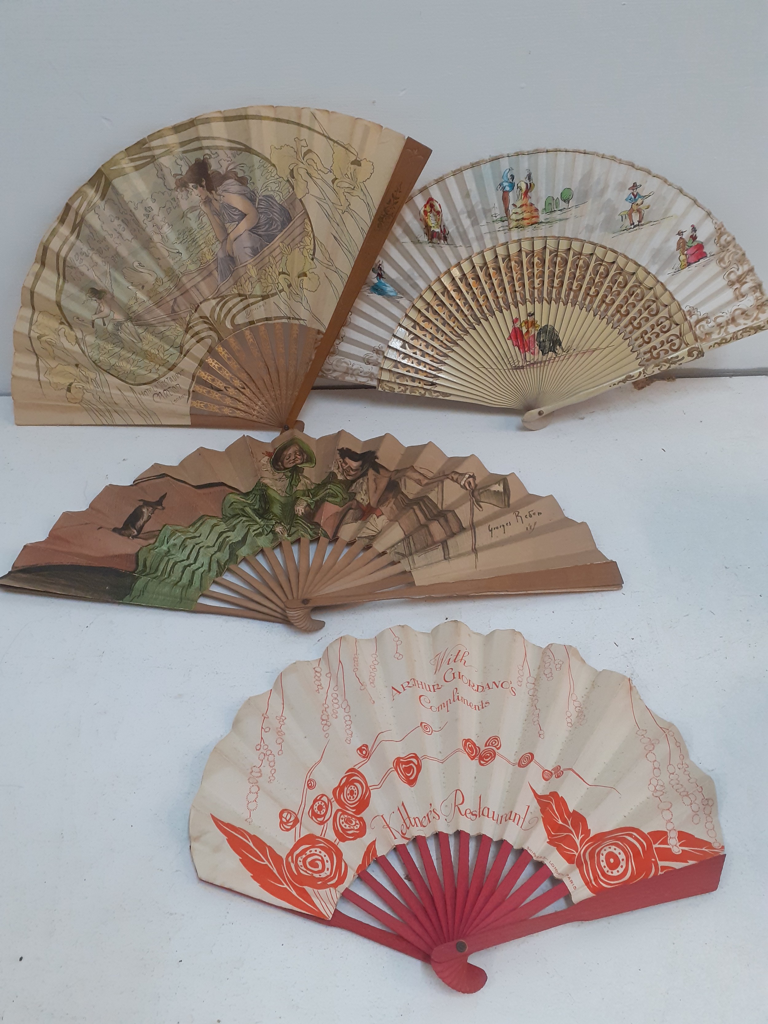 A group of 4 fans to include 2 Carlton Hotel paper fans signed and a Kettner's Restaurant paper - Image 4 of 6