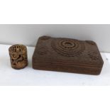 A Chinese Shouchan stone carved incense burner, a carved Anglo Indian box Location: If there is no