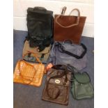 A quantity of mainly late 20th Century leather bags to include a Brazilian Roberto Santos green