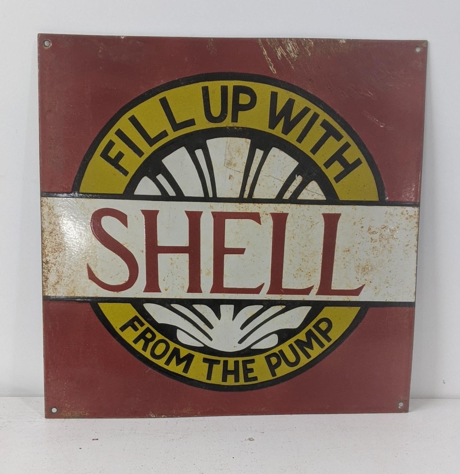 A late 20th century Shell enamel advertising sign 46cm x 51cmH Location: RWB If there is no