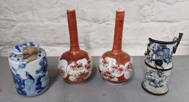 Mixed 19th century and later Chinese and Japanese ceramics to include a pair of Satsuma vases, a
