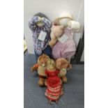 A Victorian wax and straw filled doll A/F, with two teddy bears and two shy kids Location: If