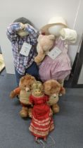 A Victorian wax and straw filled doll A/F, with two teddy bears and two shy kids Location: If