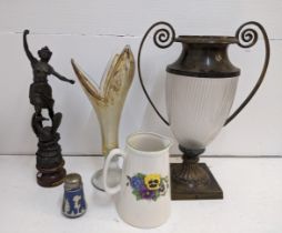 A mixed lot to include a 17th century French spelter figurine titled 'La Musique', a Grecian style