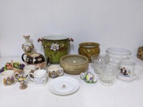 A selection of ceramics and glassware to include a 19th Sevres officers service plate decorated with