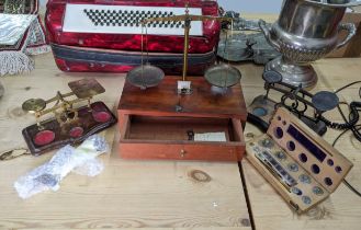 A set of (possibly) medical scales and two sets of postage scales to include a boxed set of weights