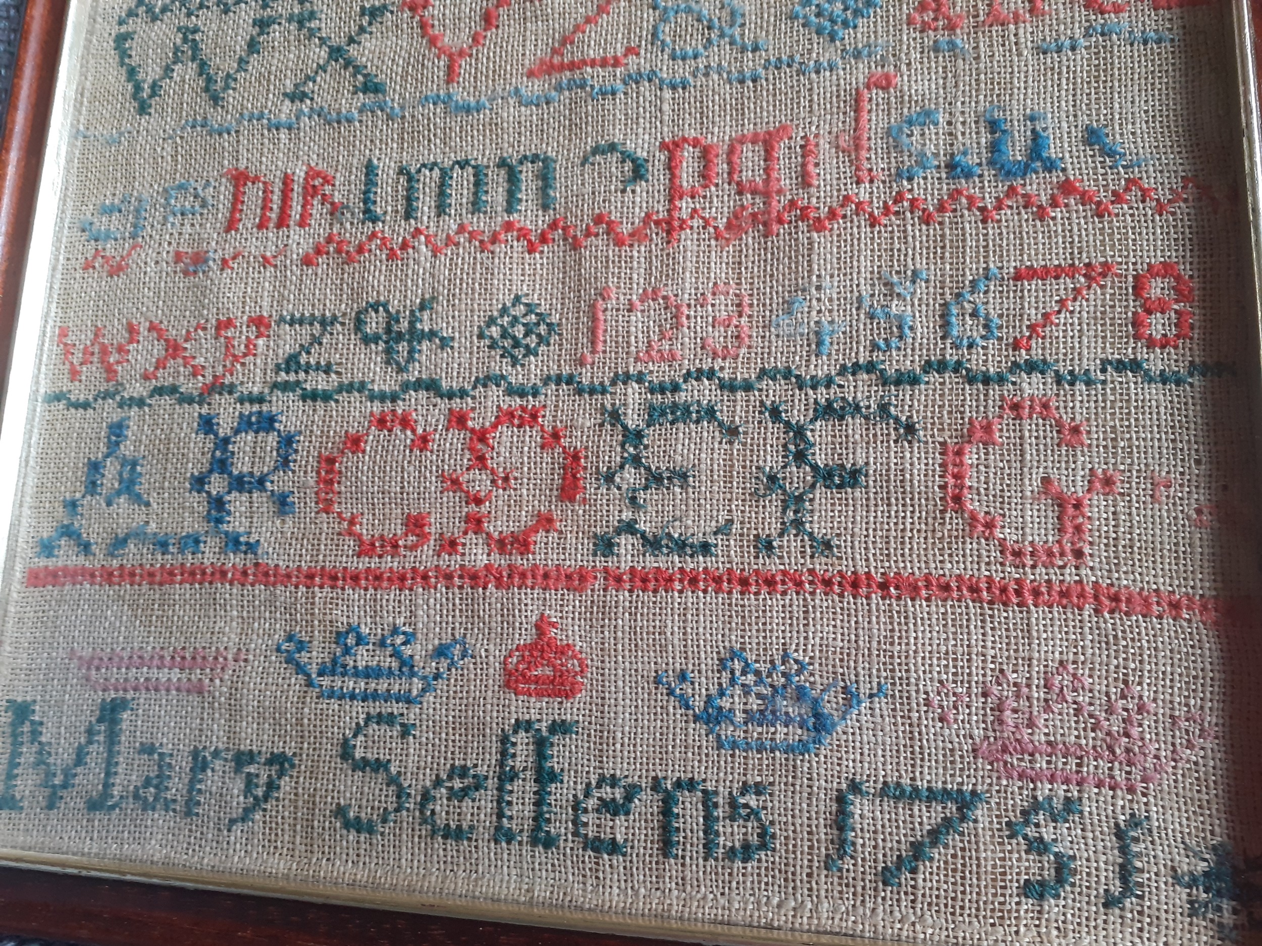 Two 18th Century samplers worked by Emma Seffens one dated 1751 and the other 1752, stretched and - Image 10 of 10