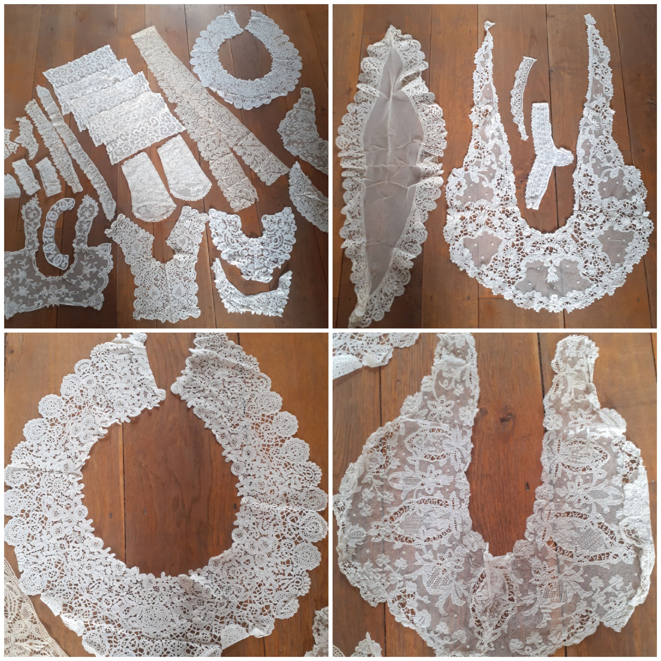 A quantity of vintage lace collars, sleeves, table mats and insertions to include a Honiton lace