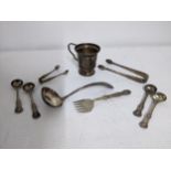 Silver items to include two George Adams Victorian King's pattern mustard spoons, a Dennison