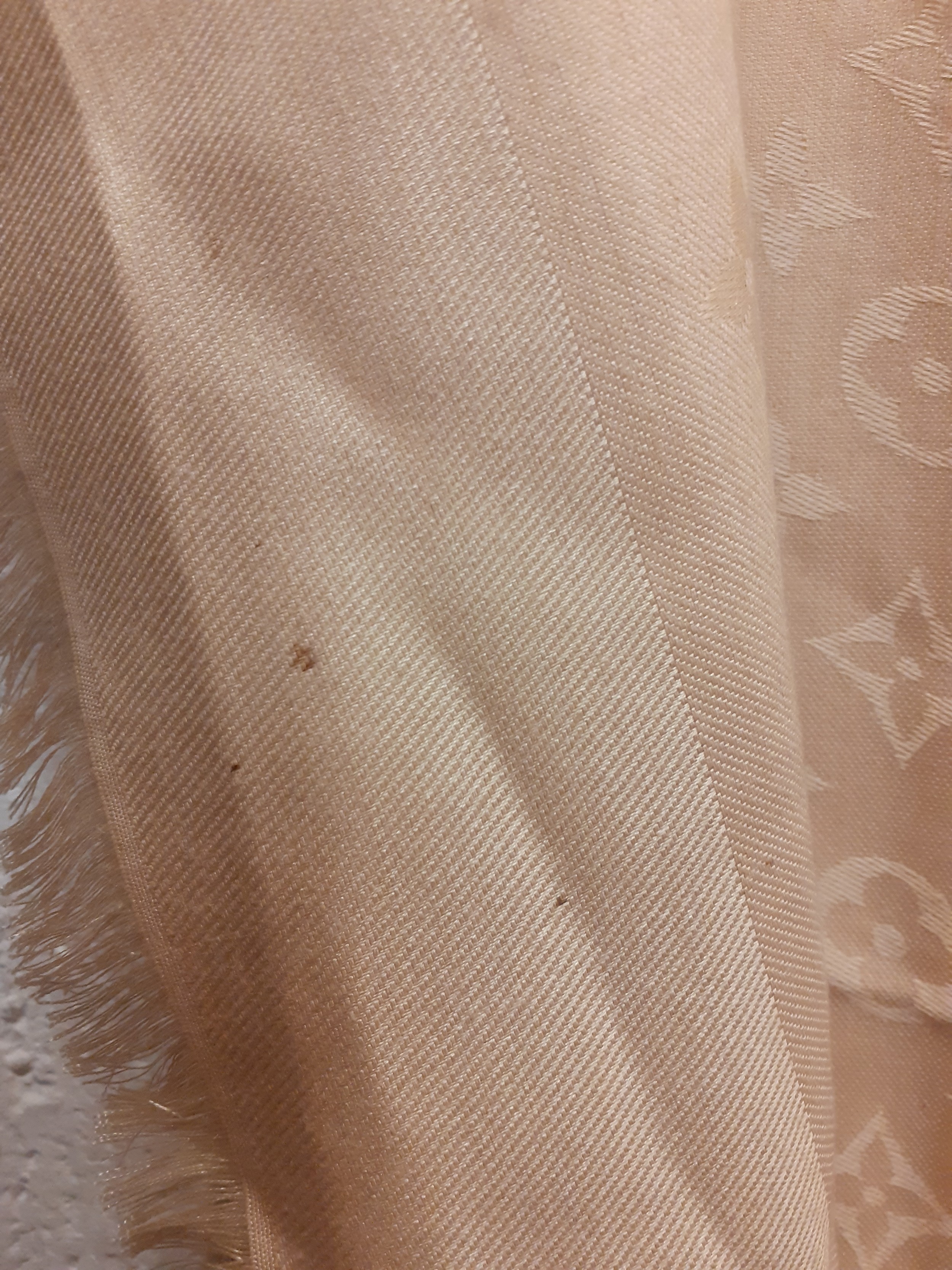 Louis Vuitton-A champagne coloured silk mix wrap with monogram and floral design A/F, label - Image 4 of 8