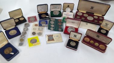 A collection of Proof and other coins and coin sets to include, a cased set of two Irish 1966 Silver