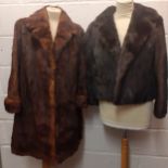 A vintage Wilkies of Edinburgh black mink bolero jacket approx 38" chest and a vintage red