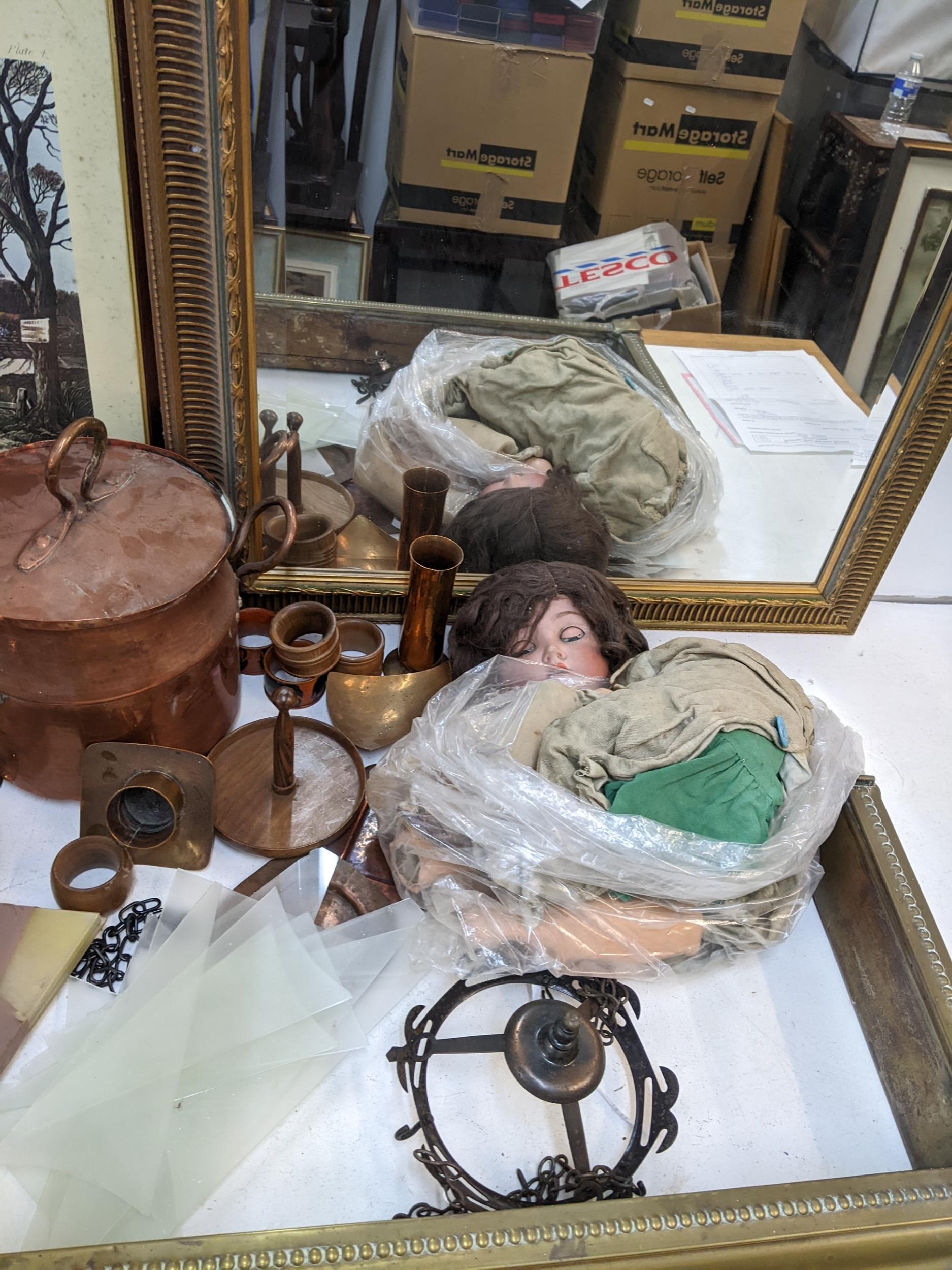 A mixed lot of collectables to include two glass chandeliers, barometers, brass fire surround, - Image 3 of 3