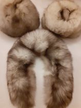 Two late 20th Century arctic mink fur hats (size small) and a matched scarf. Location:RWM Condition: