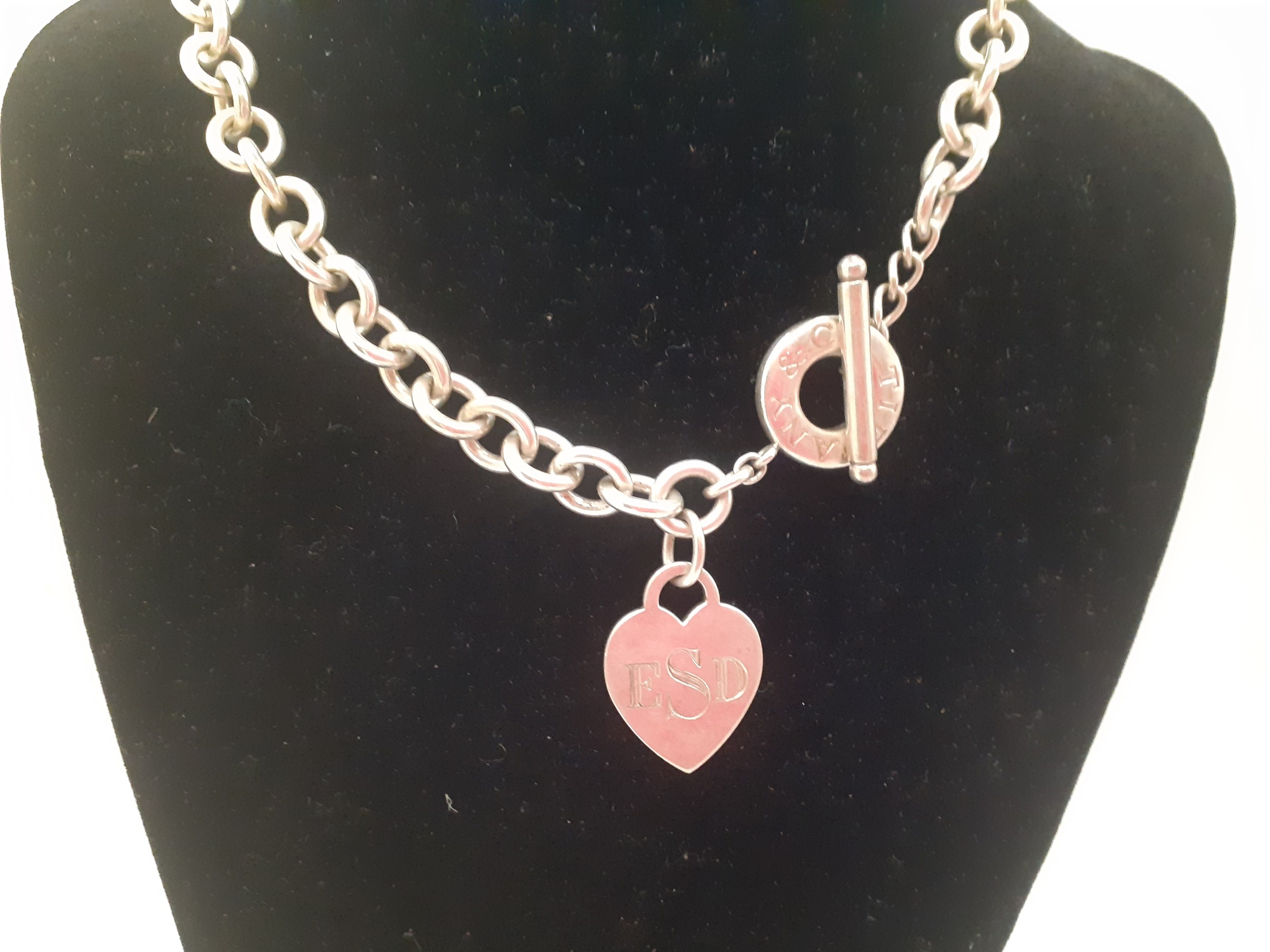Tiffany & Co- A silver open chain necklace with heart tag inscribed with the initials ESD and - Image 2 of 3