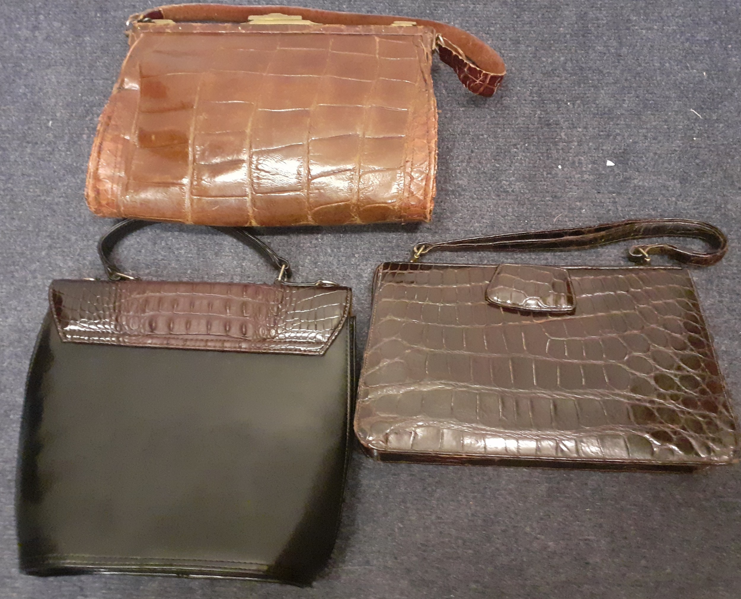 Two mid 20th Century crocodile bags and a later black leather and faux crocodile bag. Location: If - Image 2 of 4