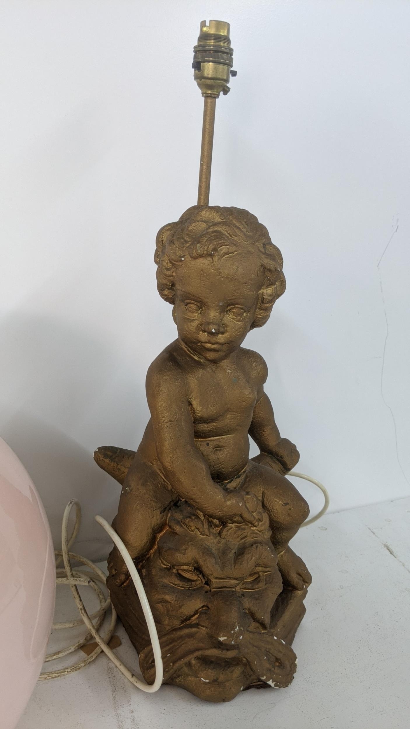 Two lamps to include one fashioned as a cherub painted gold, together with a retro style sphere lamp - Image 2 of 3