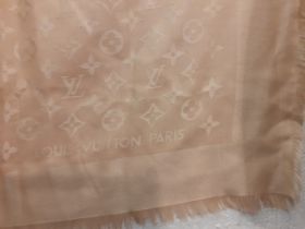 Louis Vuitton-A champagne coloured silk mix wrap with monogram and floral design A/F, label