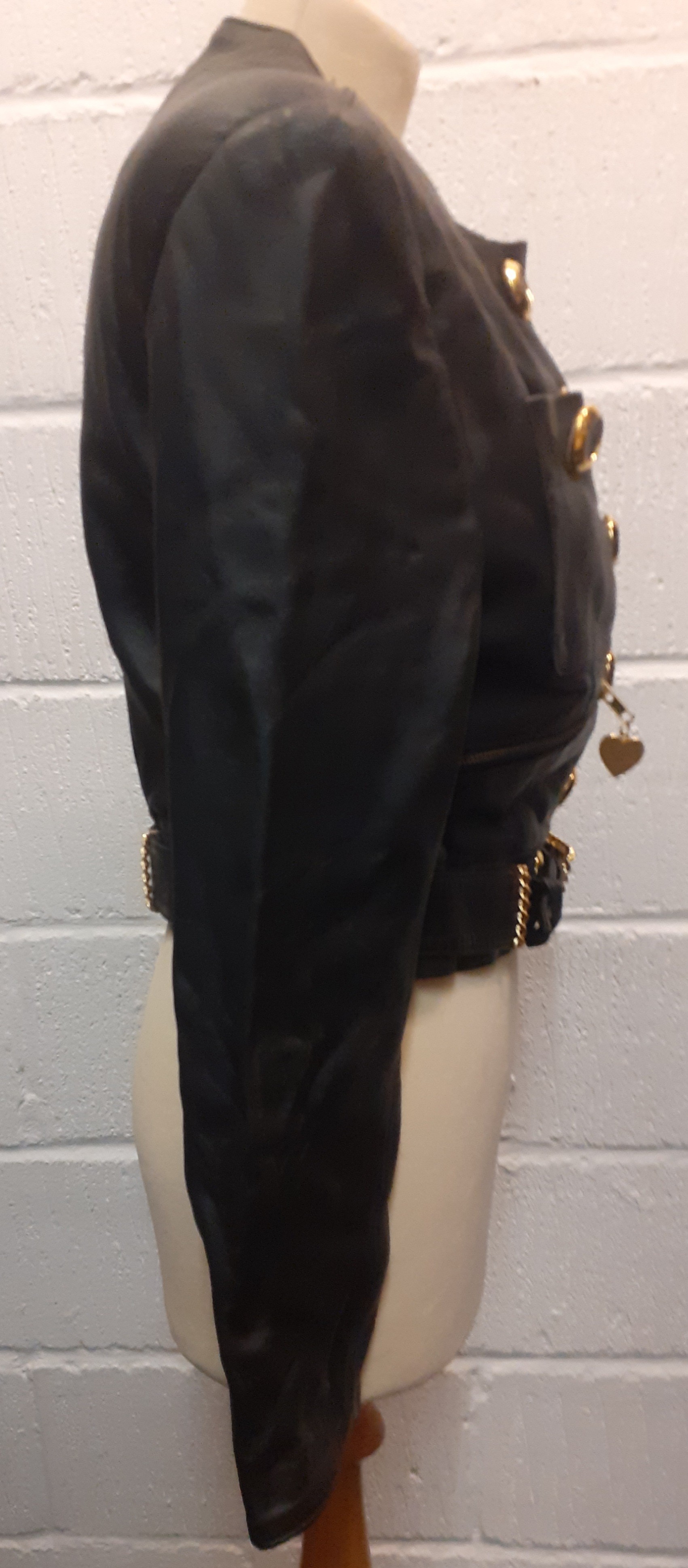 A Jean Paul 'Couture' soft black leather bomber jacket having gold tone zips, buckles and heart - Image 3 of 6