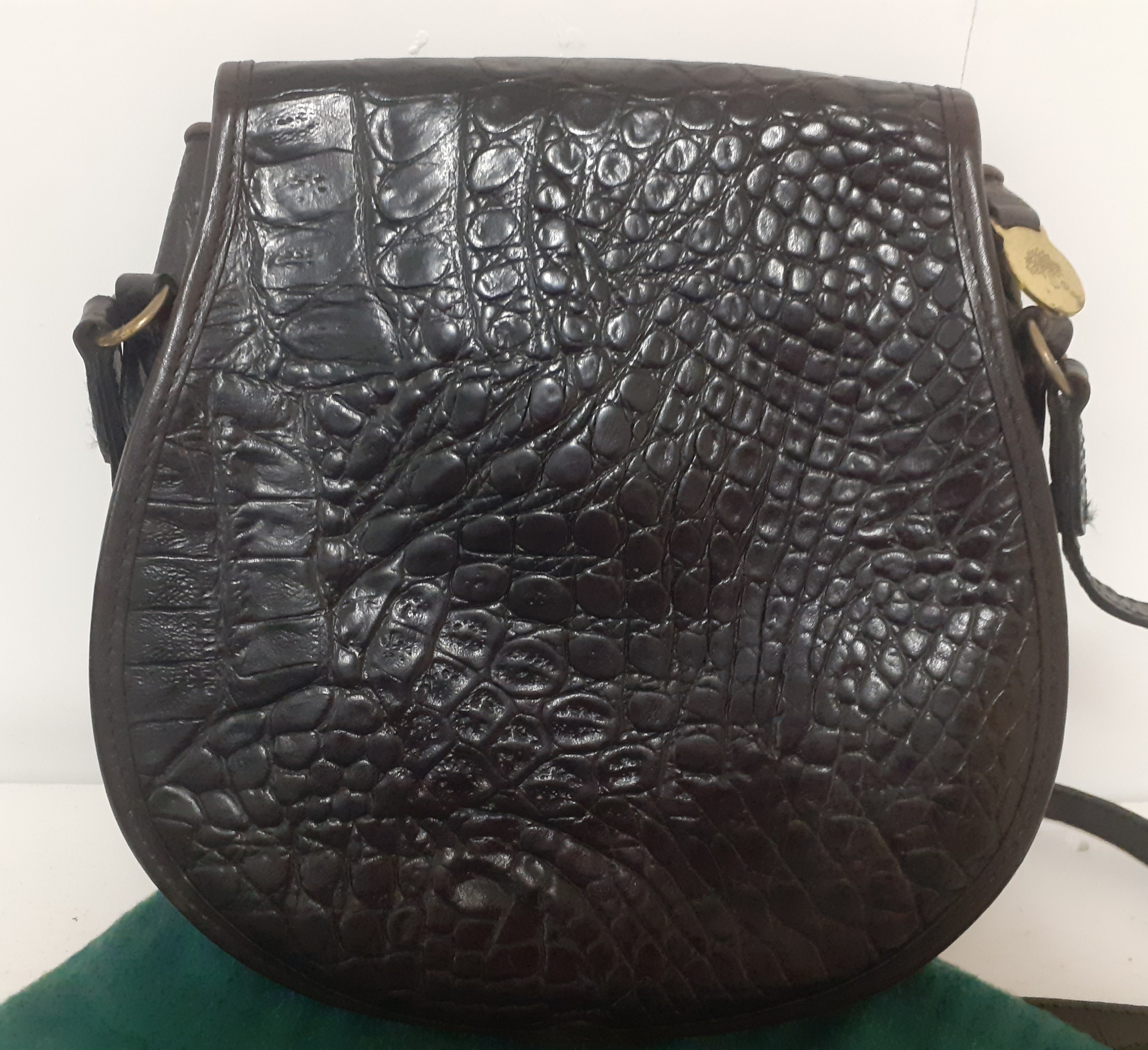 Mulberry- A late 20th Century dark brown leather sporran cross-over bag having a faux crocodile - Image 12 of 16