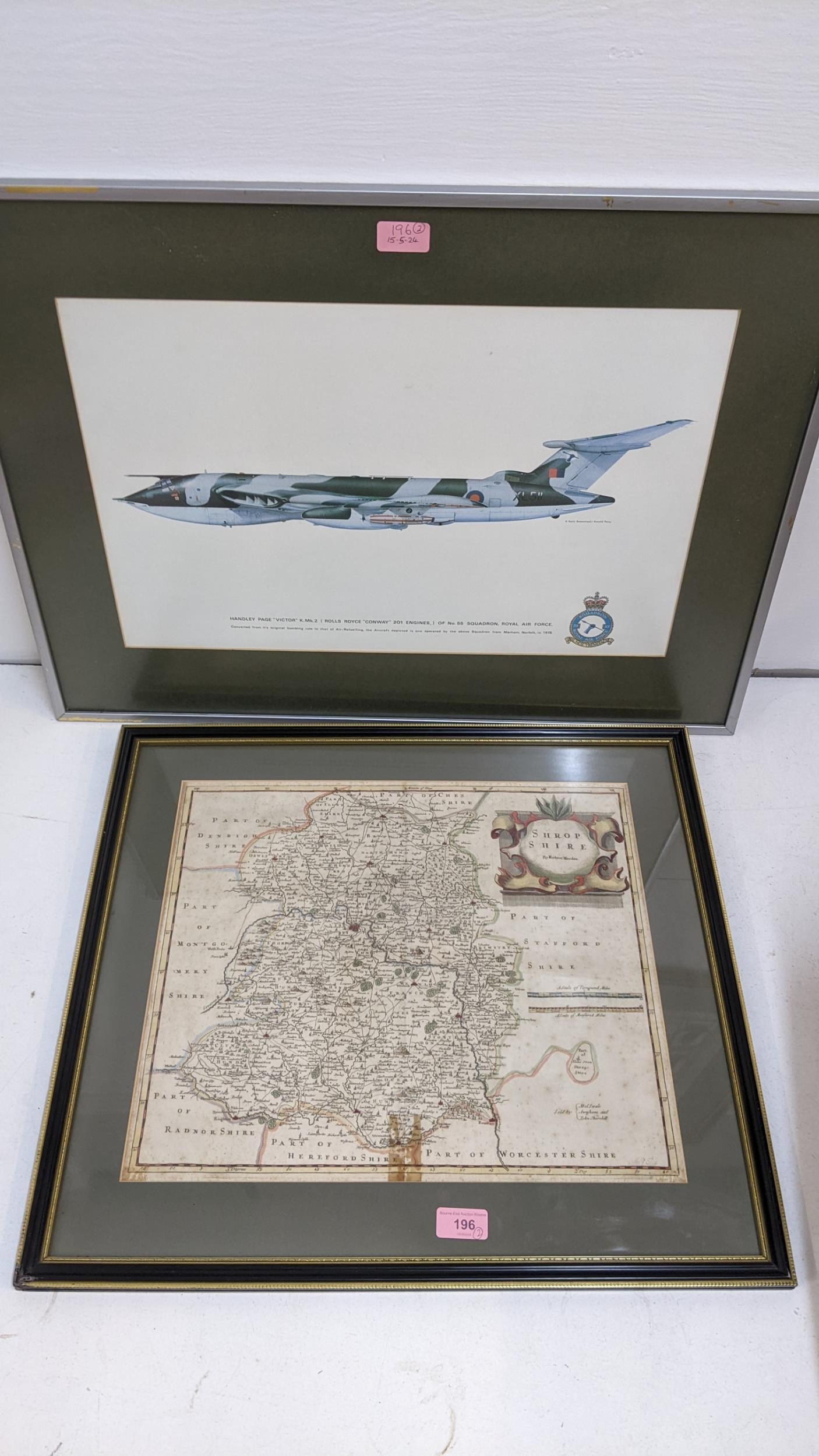 An 18th century Robert Mordan map of Shropshire and a Handley Page ' Victor' KMK2 of No 55