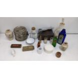 Medical related collectables to include an inhaler, an Optrex bottle and eye bath glass bottles