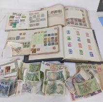 Stamps and bank notes to include commemorative examples and others, along with British and foreign