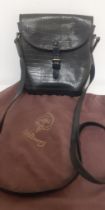 Mulberry-A late 20th Century cross-over dark blue leather bag with faux reptile design having