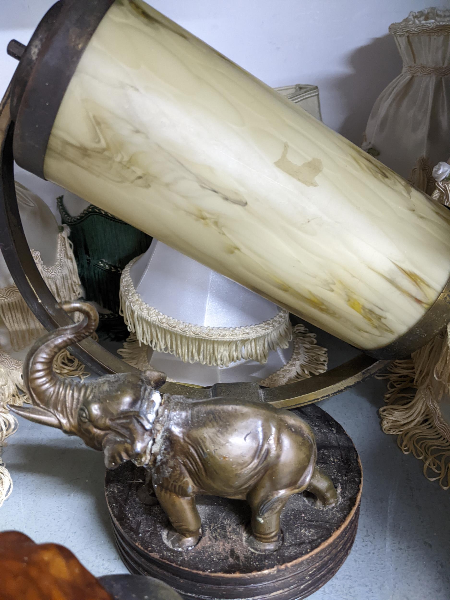 A selection of lighting items to include a 1930s elephant light with glass cylinder shade A/F, a - Bild 2 aus 2