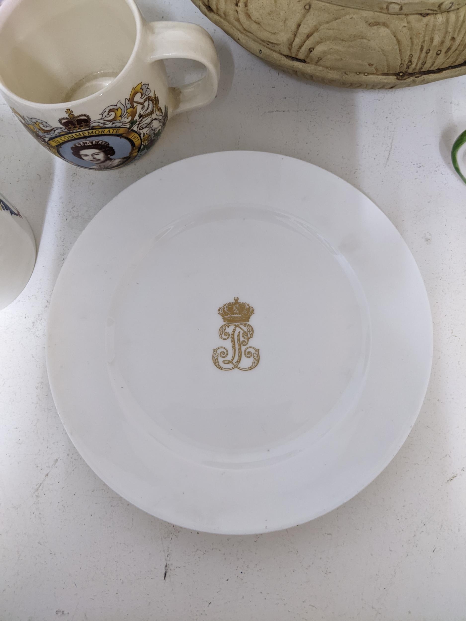 A selection of ceramics and glassware to include a 19th Sevres officers service plate decorated with - Image 2 of 3