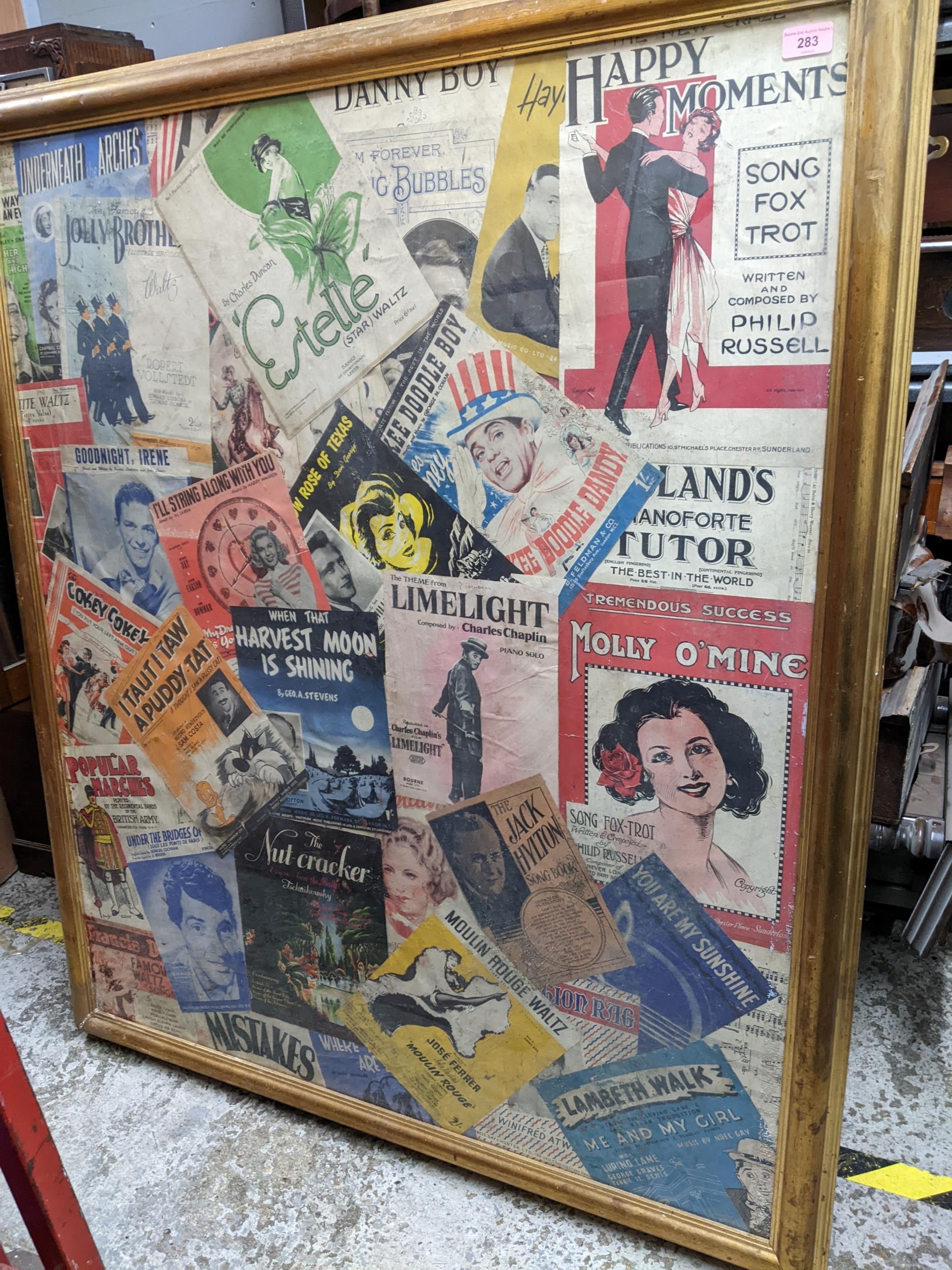 A large framed and glazed montage of vintage song sheet covers to include Molly O'ming and others, - Image 2 of 4