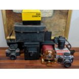 Camera and photographic accessories to include a Thornton special Ruby Reflex, The Sanderson camera,