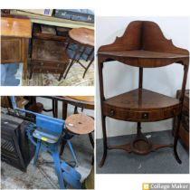 A mixed lot to include early 20th century furniture, a George III mahogany corner washstand having