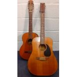Two guitars comprising a vintage 12-string Angelica acoustic guitar, model 2856, made in Japan
