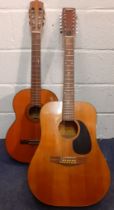 Two guitars comprising a vintage 12-string Angelica acoustic guitar, model 2856, made in Japan