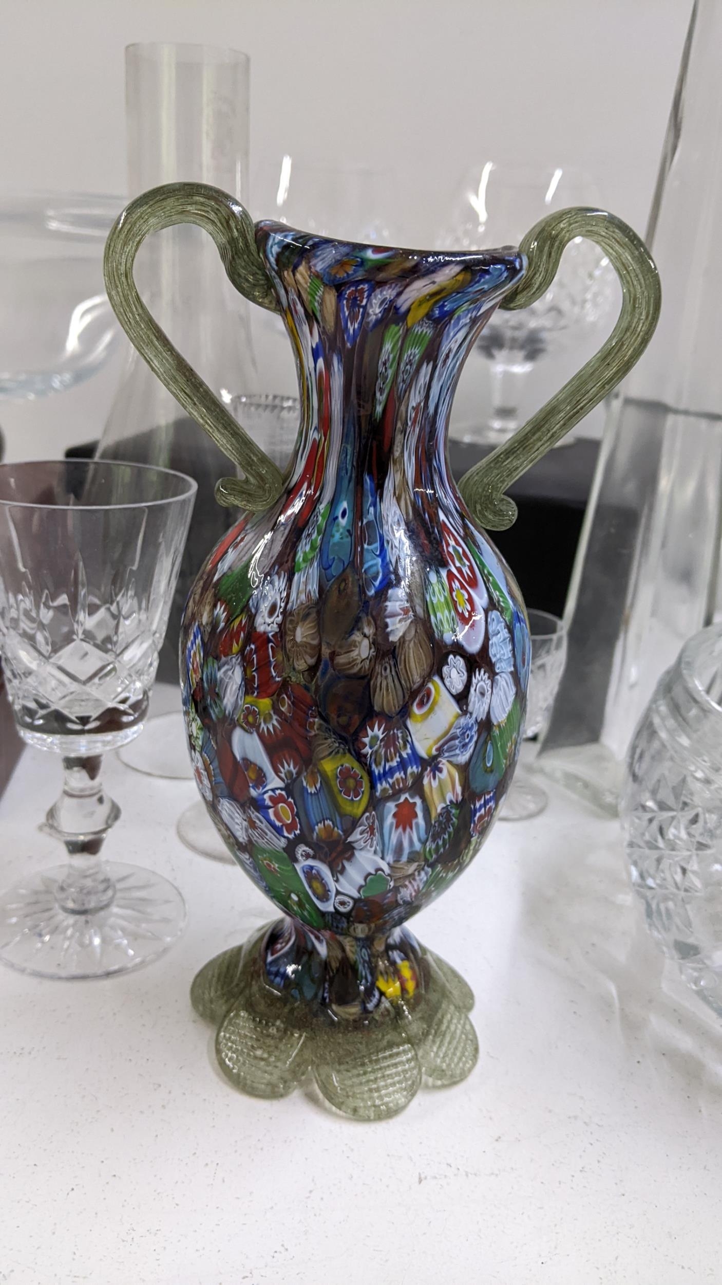 Mixed glassware to include a pair of boxed Waterford brandy glass, a Murano millefiori twin - Image 4 of 7