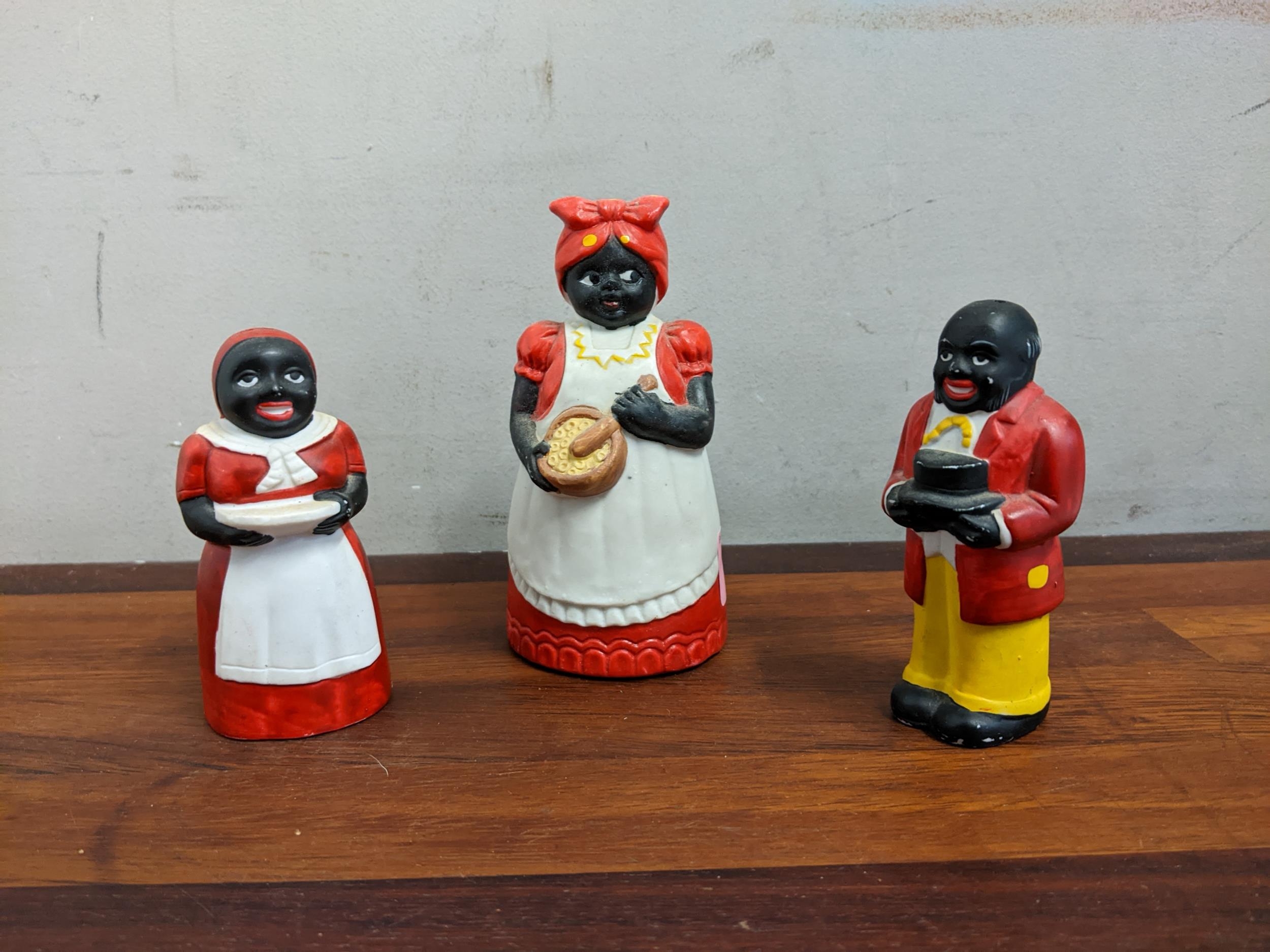 A pair of salt and pepper pots, Aunt Jemima and Uncle Mose along with a dinner bell Location: If
