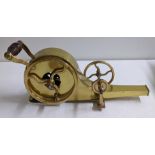 A 19th century brass mechanical fire bellows with turned timber handles Location: 1-1 If there is no