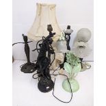 Lighting equipment to include three lamps made from composite material, two in the shape of figures,