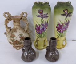 A collection of ceramics to include and Austrian porcelain handled urn, a pair of Bretby Victorian