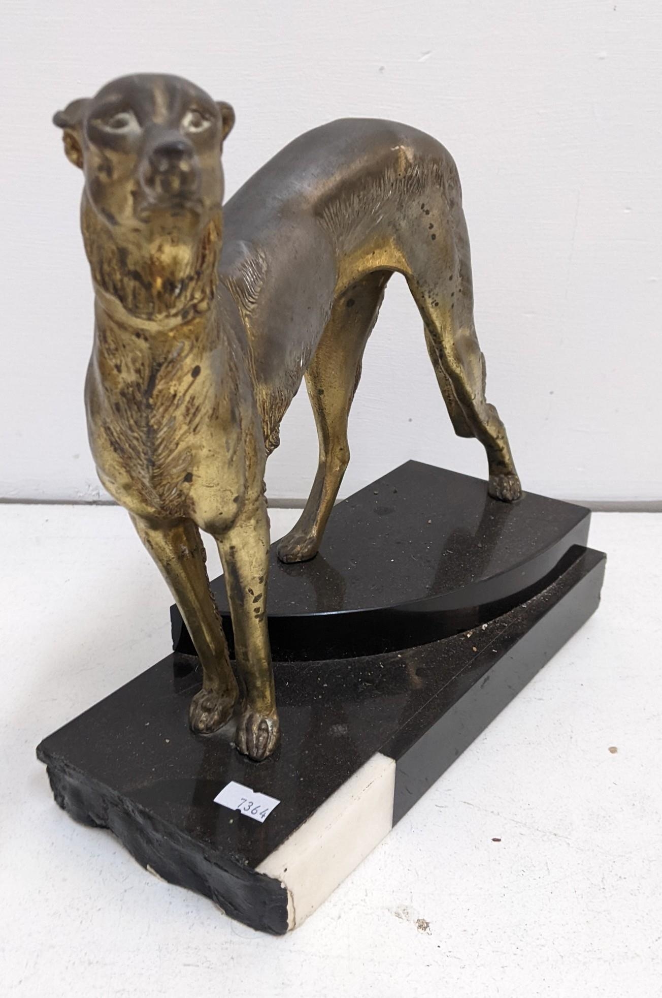 Canine related metalware to include a French Art Deco style brass figure of a greyhound, a door - Image 2 of 4